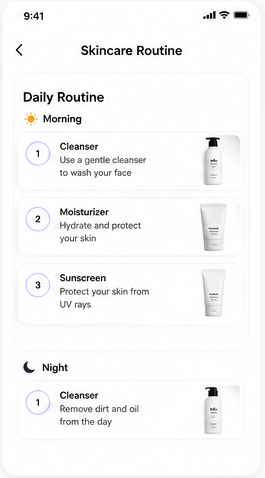 Skincare routine screen in the Prime Looks app